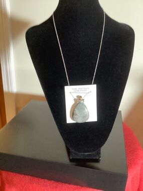 Semi-Precious Teardrop Pendant Necklace in Artistic Jasper with tiny tiger eye